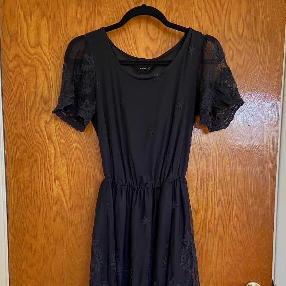 ASOS Black Short Sleeve Embroidered Dress